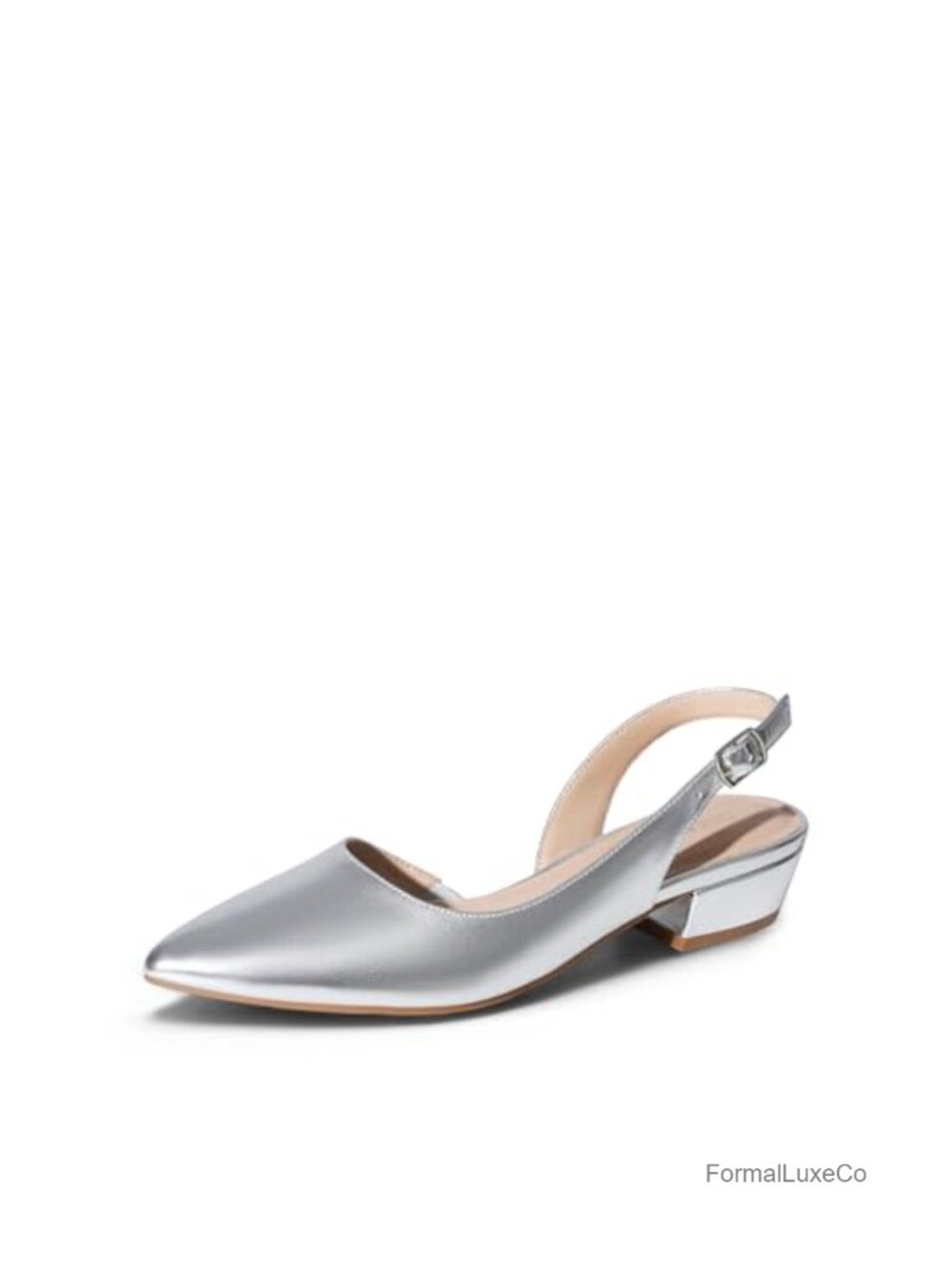 Women's Slingback Flats Dress Shoes Pumps Pointed Toe Low Block Heel